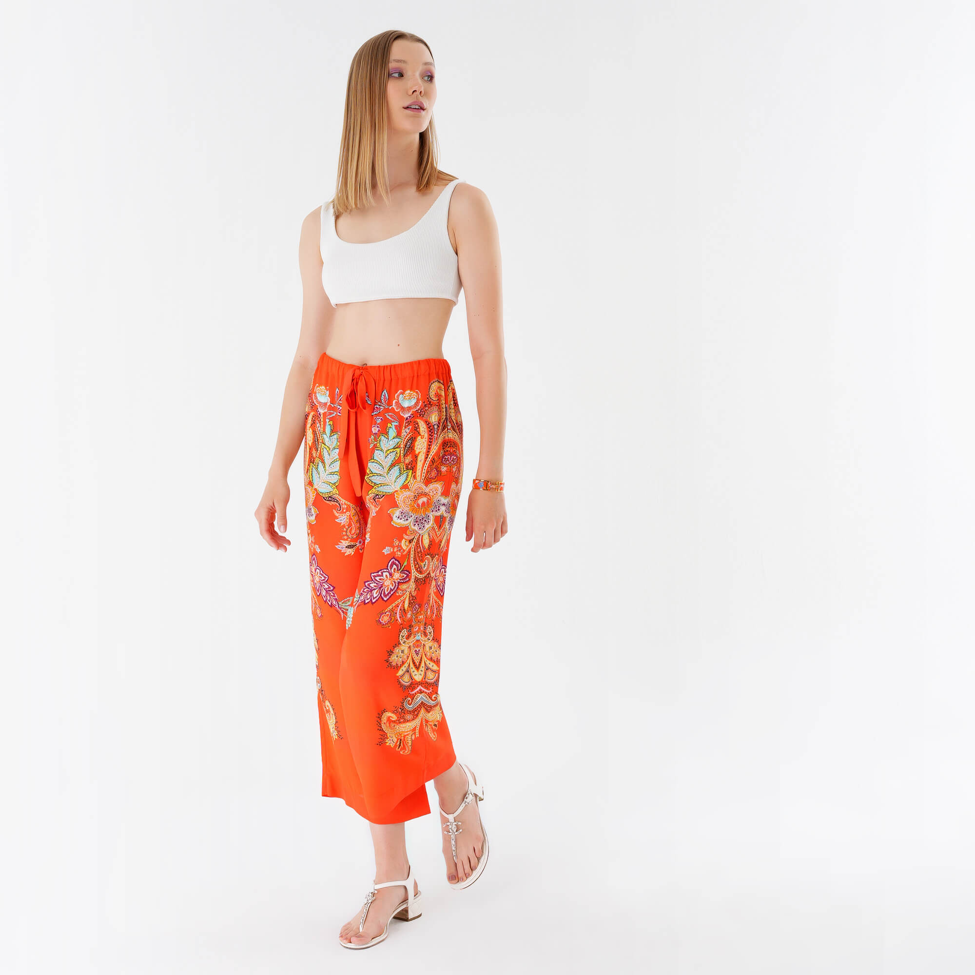 Etro - Orange & Multicolor Wide Leg Paisley Trousers IT40